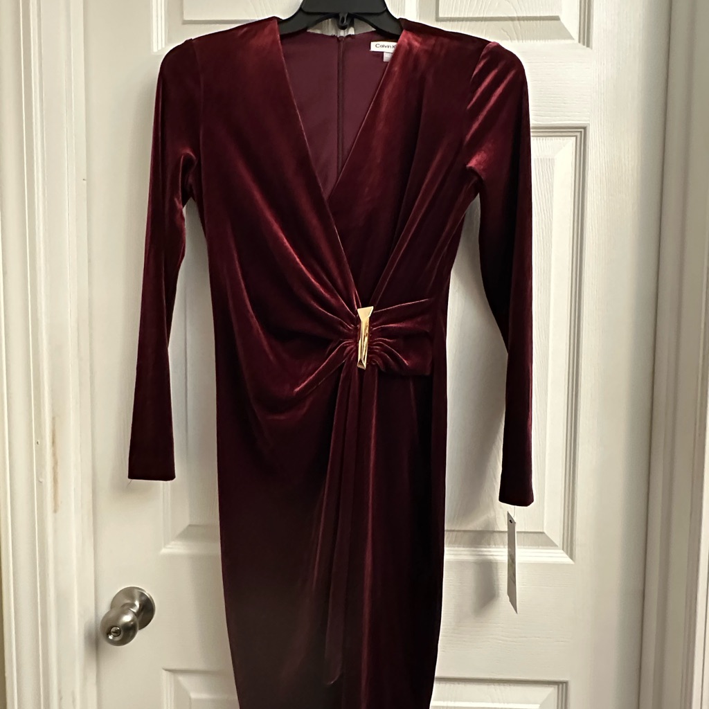 Calvin Klein Deep Red Velvet Long Sleeve Dress